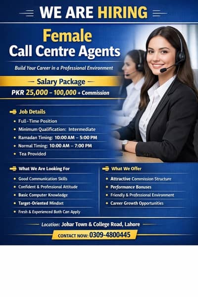 Call Center Agents || Only Female || Urgent Hiring