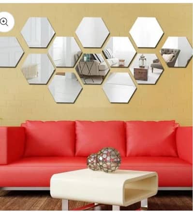 12 PCs Hexagon silver mirror for home for home decore