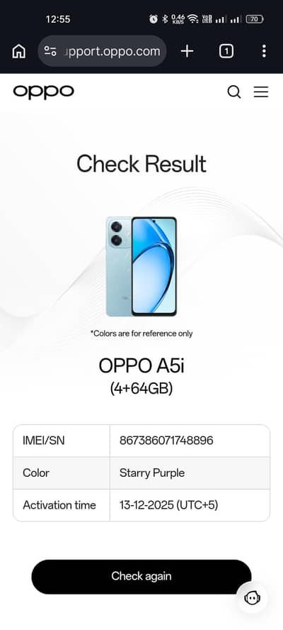 OPPO A5i (4GB/64GB) – 10/10 Condition – Complete Box
