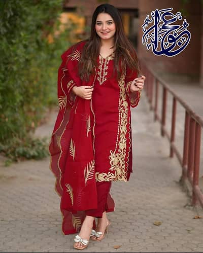 Stunning Women's Stitched 3 Pcs Suit in Embroidered Organza Fabric