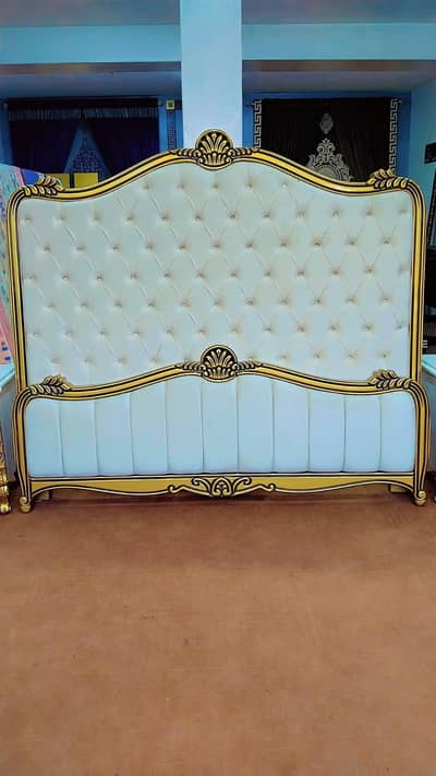 White Gold  Bedroom Set King Size Bed with Dressing Table 4PC