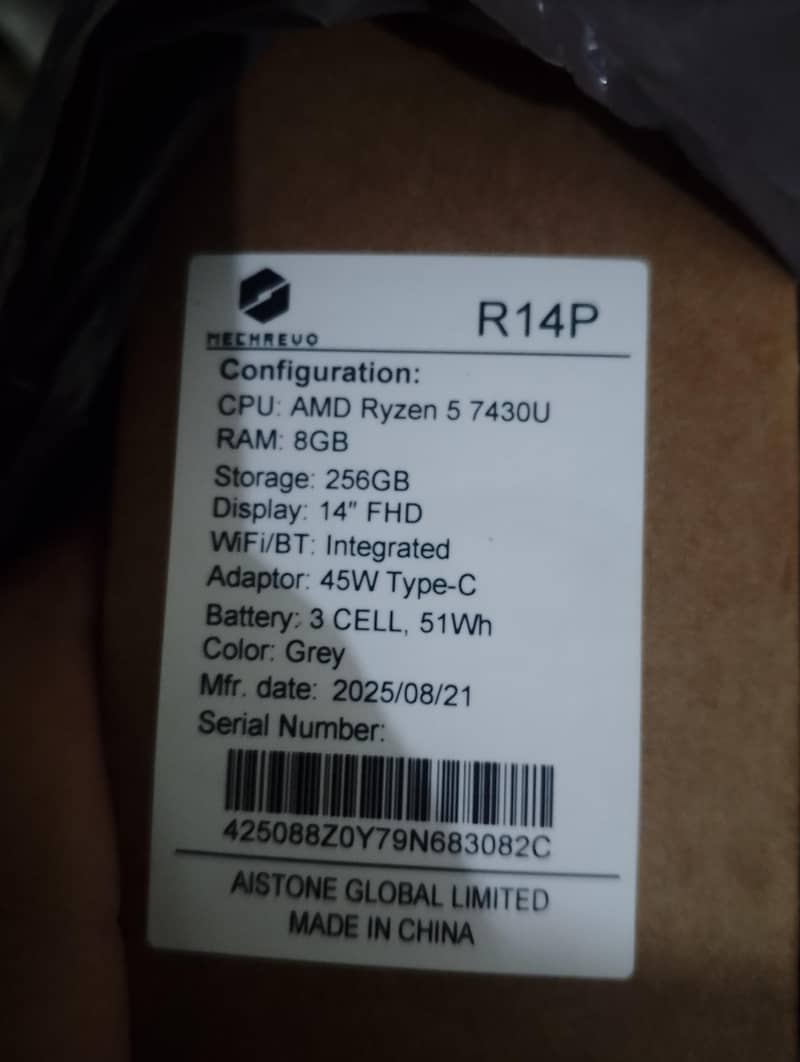 Mechrevo R14P Ryzen 5 7430U 8GB RAM 256GB SSD 14