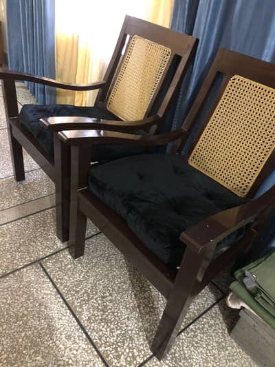 Pure Wooden Armchairs with Rattan Cane