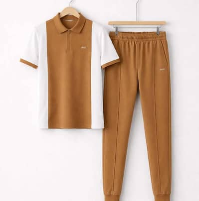 2 Pcs Men's Premium Collar Track Suit Set