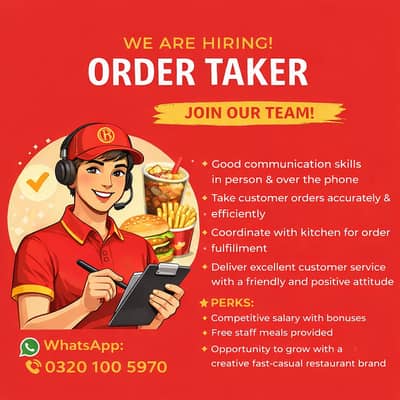 Jobs in Lahore | Order Taker | Restaurant Job | Wapda Town Job |