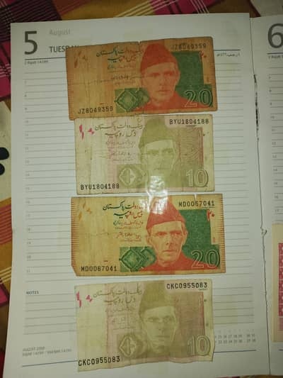 Collectible Pakistani Currency Notes (Rs 10 & Rs 20) - Old Series