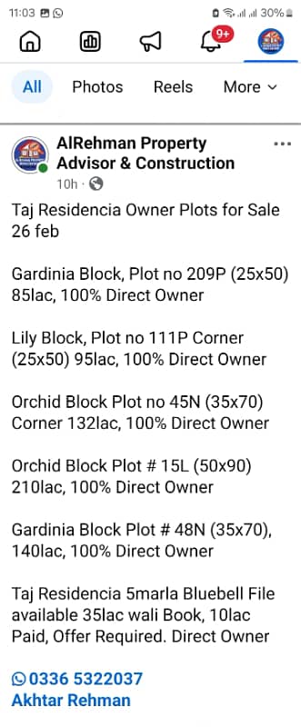 Taj Residencia Owner Plots for Sale List