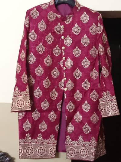Mushtaq Tailor Red Sherwani with Kurta Pajama, khussa & Kula