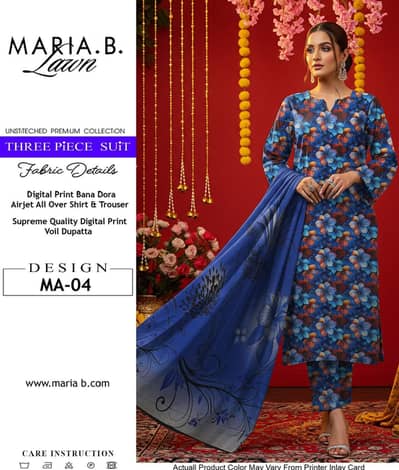 printed lawn 3 piece  dress bana dora fabric.