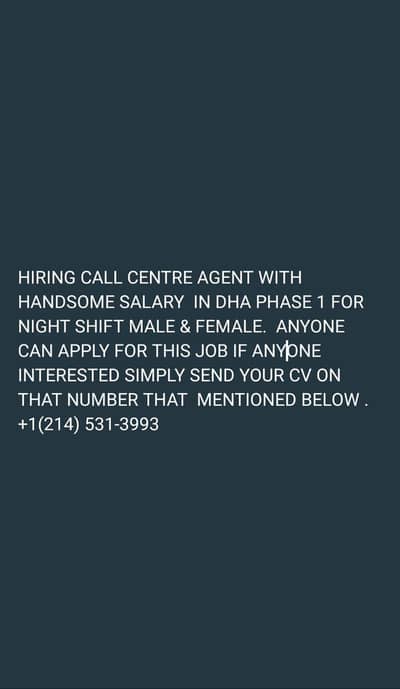 Call Center job for Male & Female