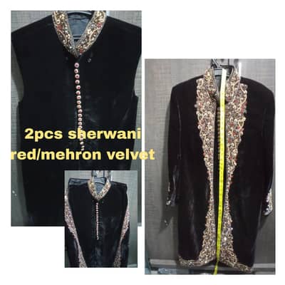 2piece Velvet Sherwani /mehroon Velvet Dohla dress