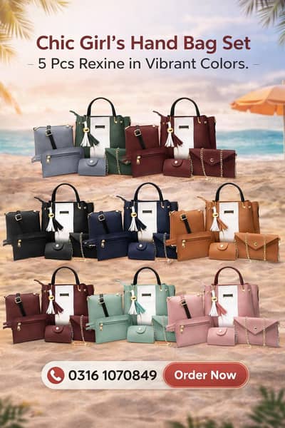  Chic Girl’s Hand Bag Set – 5 Pcs Rexine | Style in Every Shade