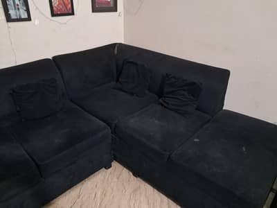 Used 5 Seater L-Shaped Sofa Set with Black Velvet Poshish