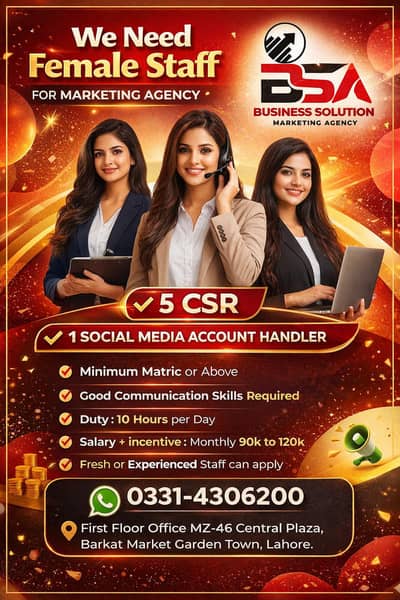 Urgent Hiring Female staff