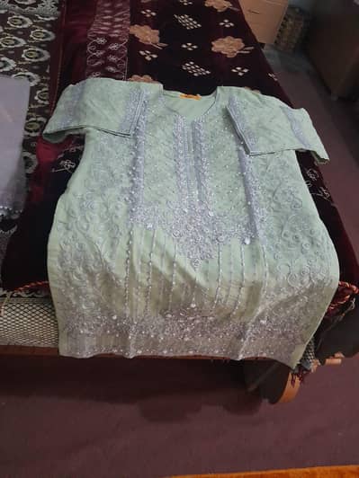 pista tissue stone and tila work kurti L size