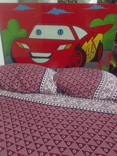Kids Bed with Almari – Strong Wood, Good Condition – Red Theme
