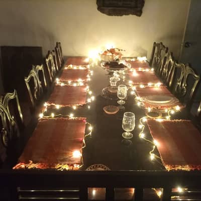 Solid Sheesham 10 Seater Dining Table with 10 Chairs & Showcase