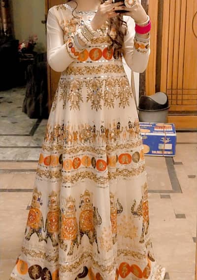 once used kathan silk off white maxi