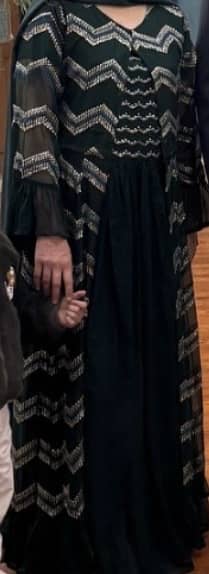 Elegant Dark Green 3-Piece Fancy Maxy/Gown with Long Shrug