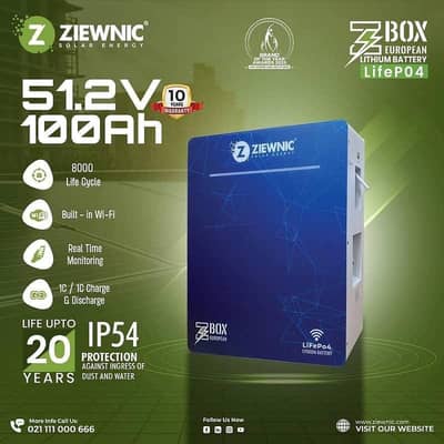 ZIEWNIC 51.2V 100Ah LiFePO4 Lithium Battery – 8000 Cycles