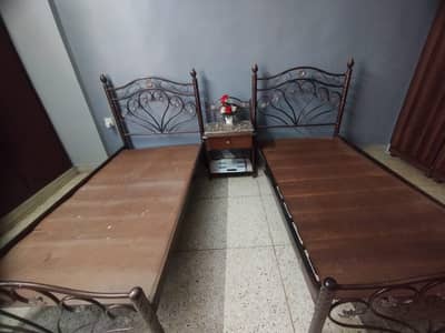 02 Single Iron Bed & side iron table (Good Condition)
