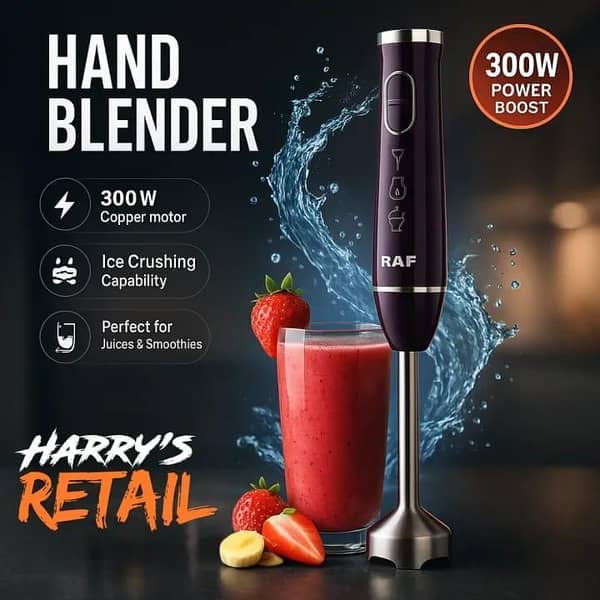 Hand Blender Machine R. 294 – 300W Immersion Stick Blender with 2 Speeds and 4 Stainless Steel Blades