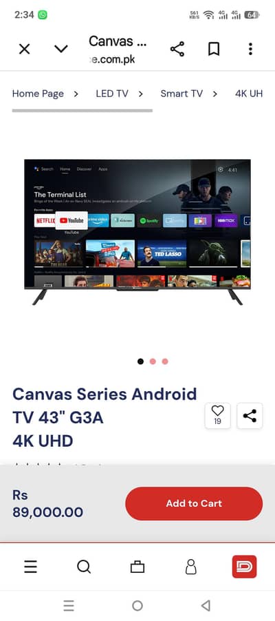 Dawlance Canvas Series Android TV 43 G3A  Screen Size 43 Inches