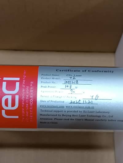 RECI T2 Laser Tube for Co2 Laser Cutting Machine