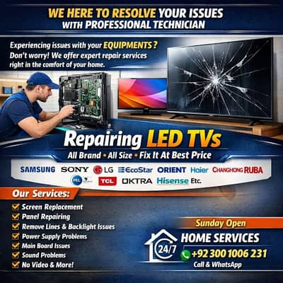 LED TV repair ,LED repair, Plasma TV repairing home service