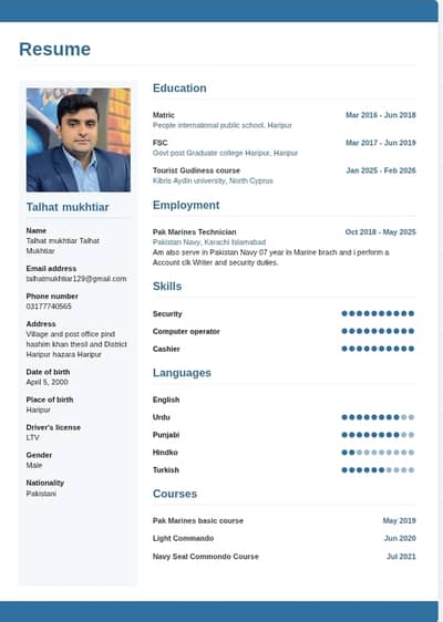 I need personal gurd job SSG Qualified in pak Navy.