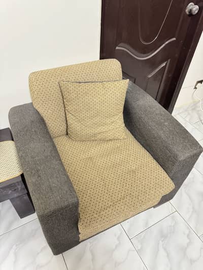 Stylish 5-Seater Modern Sofa Set (3+1+1) – Wood Brown & Sand