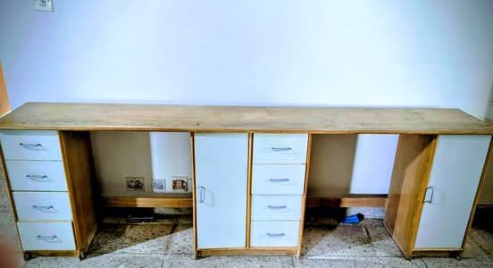 Beautiful Ikea design conjoined desks unit with drawers and shelves