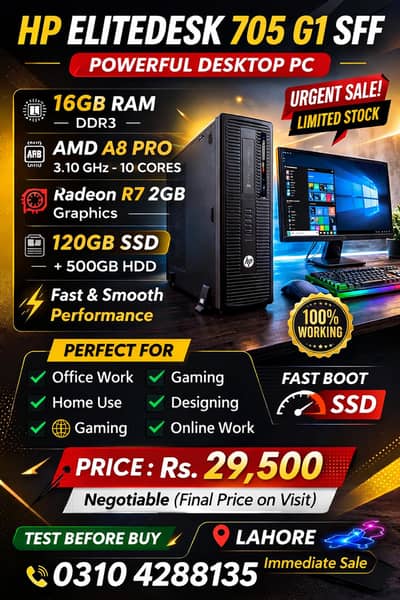 HP EliteDesk 705 G1 | 16 GB Ram | 2GB Readon R7 | 120 GB SSD+500GB HDD