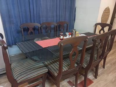 8 seater glass top sheesham wood dinning table