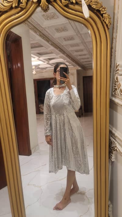 Silver Sequin Midi Dress