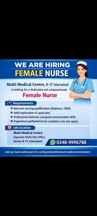 Female Nurse Required for Hospital