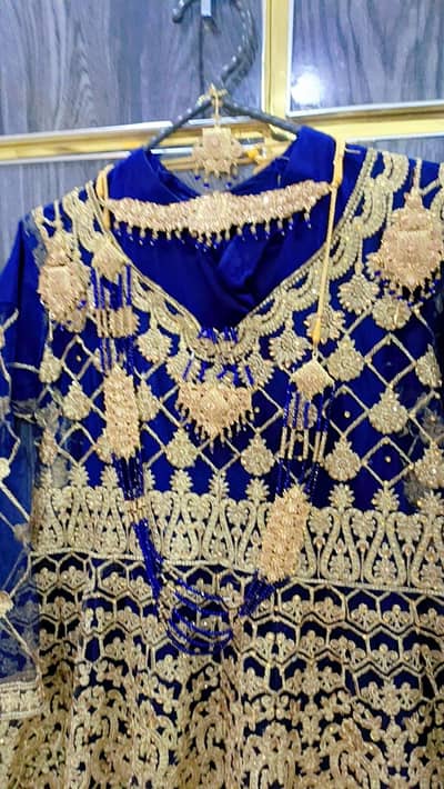 Bridal maxi navi blue and goldan colour