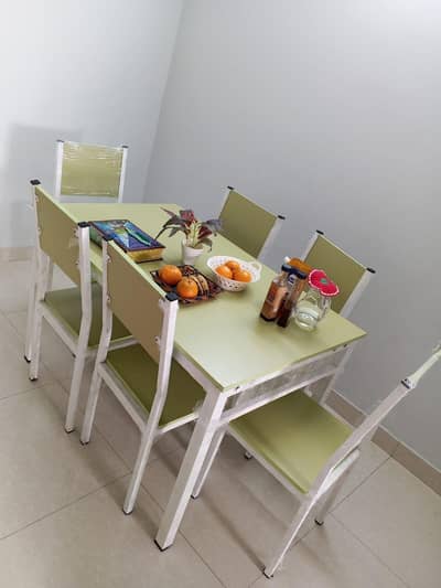 iron dining table with 6 chairs
