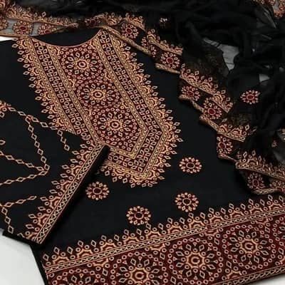 3 Pcs Women's Unstitched Embroidered Suit For Eid
