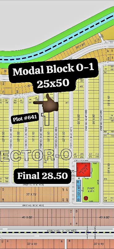 Faisal Town Phase-2 Modal Block O-1 Plot size  2550 Plot is available for sale Plot # 641 Possession Plot Final 28.50,000/-