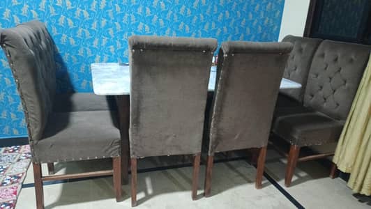 "6 Seater Marble Dining Table Set – Excellent Condition"