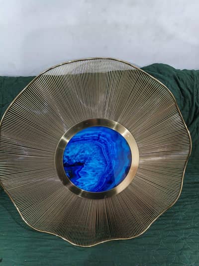 Large 24-Inch Metal Sunburst Wall Art | Golden & Blue Agate Design