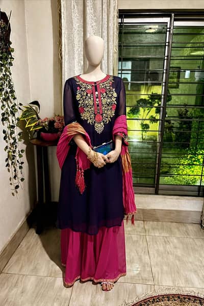 Rang jaa branded dress beautiful blue and pink combo