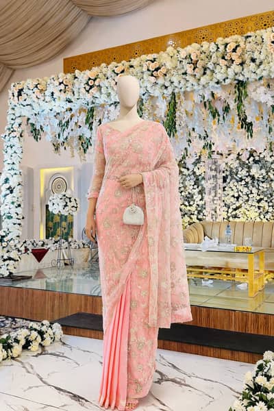 Baby pink and silver saree