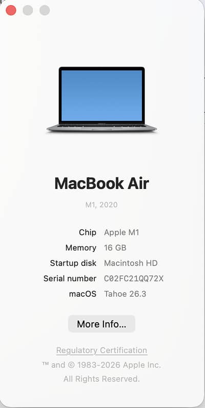 MacBook Air M1 2020 – 16GB RAM / 1TB SSD