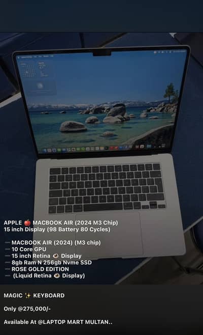 MACBOOK AIR (2024 M3 Chip) 15 inch Display (98 Battery 80 Cycles)