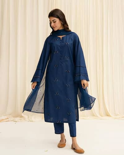 Blue embroidery 3psc dress