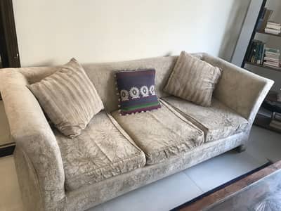 Sofa set 3+2+1 and carved wood coffee table