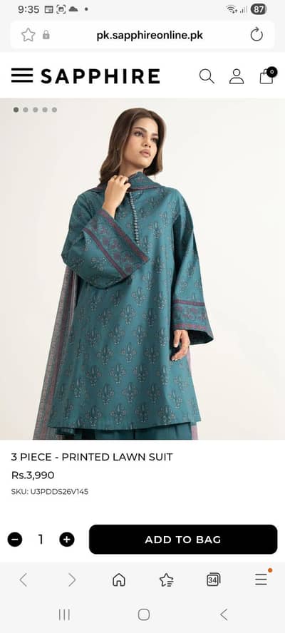 Sapphire sukoon 3piece printed lawn suit