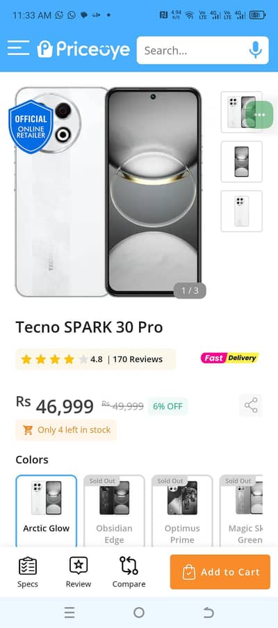 TECNO SPARK 30 pro full box 8 months warranty